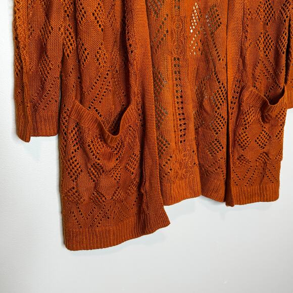 Market & Spruce Cecily Pointelle Open Knit Duster Cardigan Orange NWT Medium - Picture 4 of 10